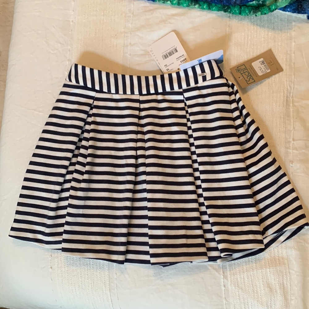 Mayoral Girls Navy White Striped Knit Skirt Size 12 Coastal Spring Cute